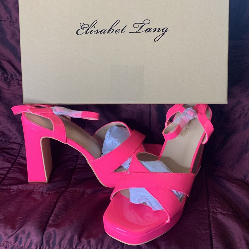 Elisabet Tang Chunky Platform Heeled Sandals for Women Sexy Square Toe Heels NWT - Picture 9 of 15